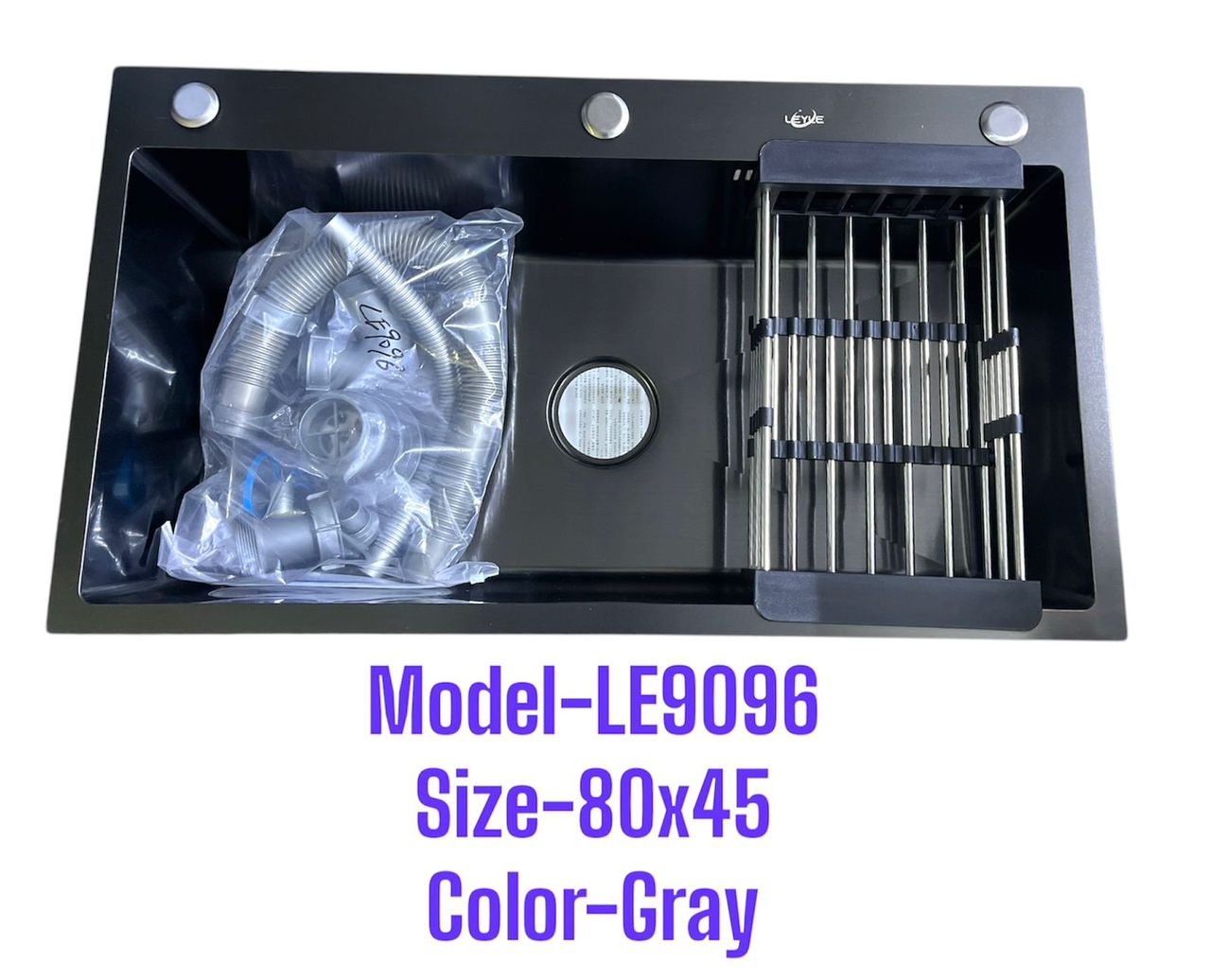 سینک استیل برند اصلی LEYLE به رنگ گری (خاکستری تیره) با سایزهای مختلف