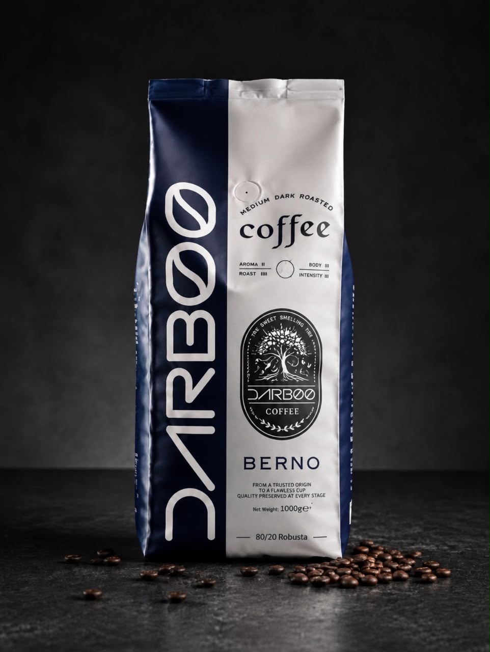 دانه قهوه 20% عربیکا 80% روبوستا BERNO داربو  - 1000 گرم