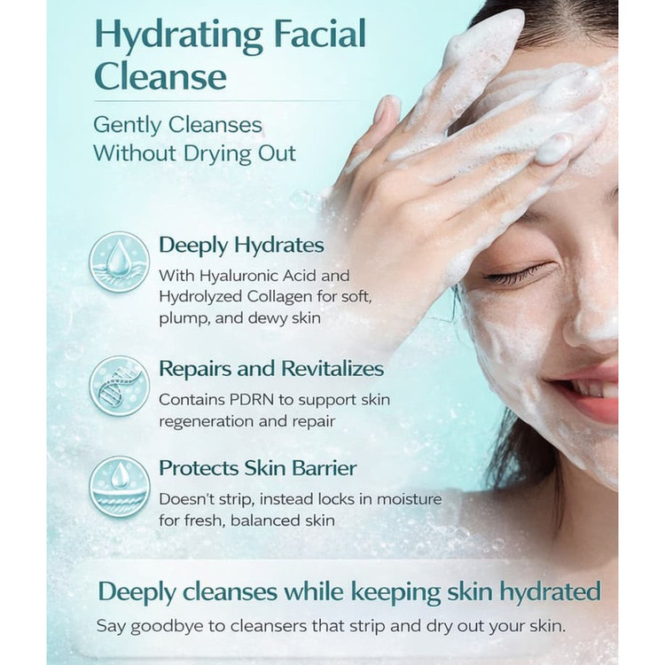 فوم شستشو و آبرسان صورت آنوا اصل مدل PDRN Hyaluronic Acid مناسب برای انواع پوست حجم 150 میلی لیتر