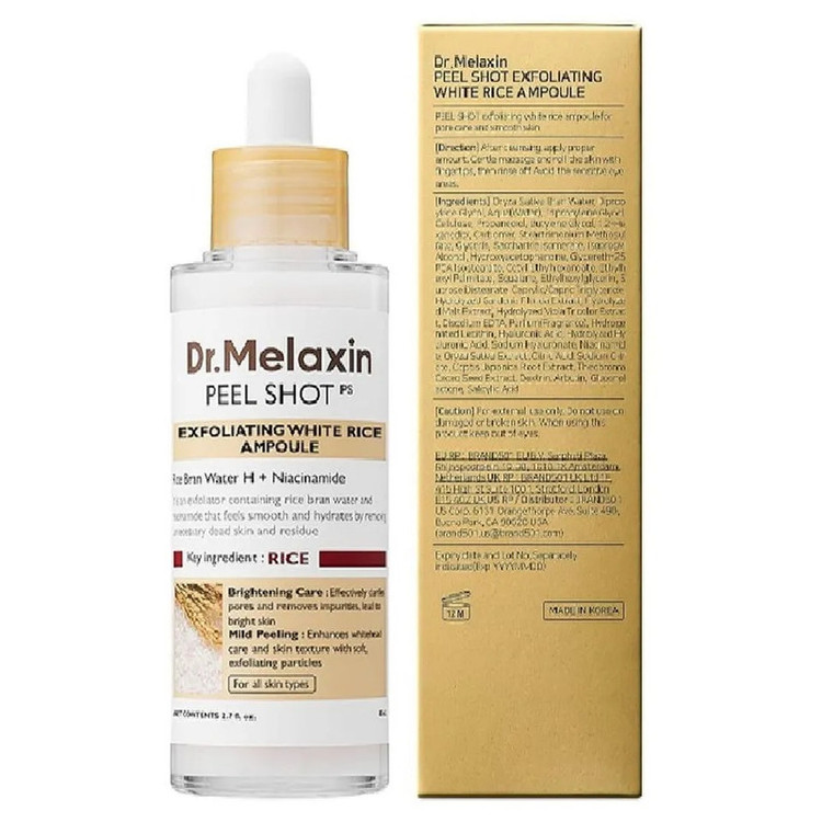 سرم درخشان کننده و لایه بردار ملایم پوست دکتر ملاکسین مدل Peel Shot Exfoliating White Rice مناسب برای انواع پوست حجم 80 میلی لیتر