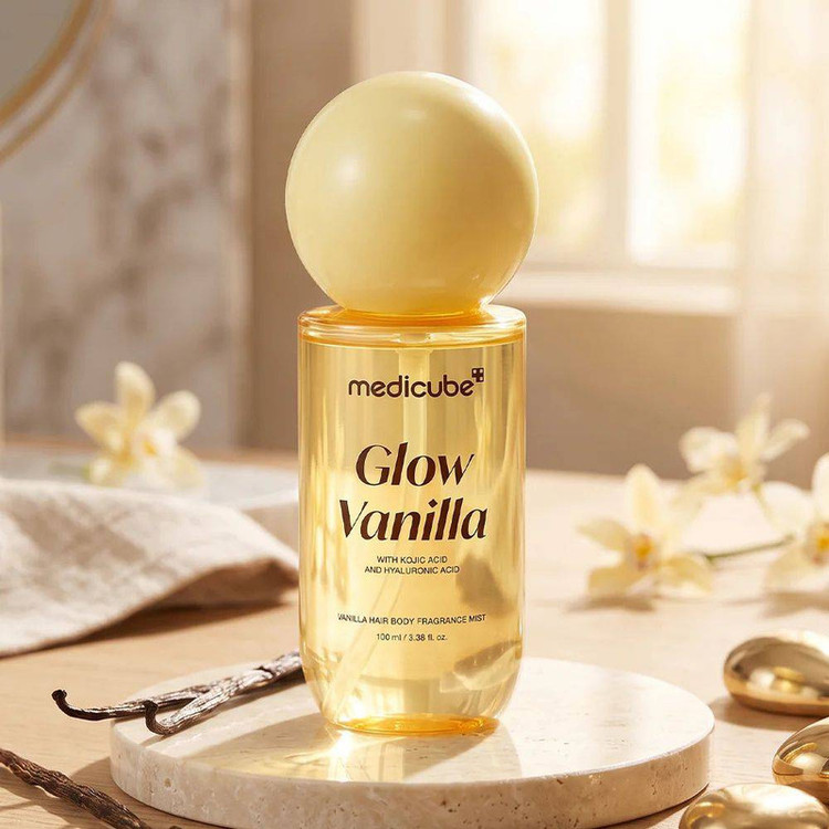 بادی میست مدیکیوب مدل glow vanilla حجم 100 میلی لیتر